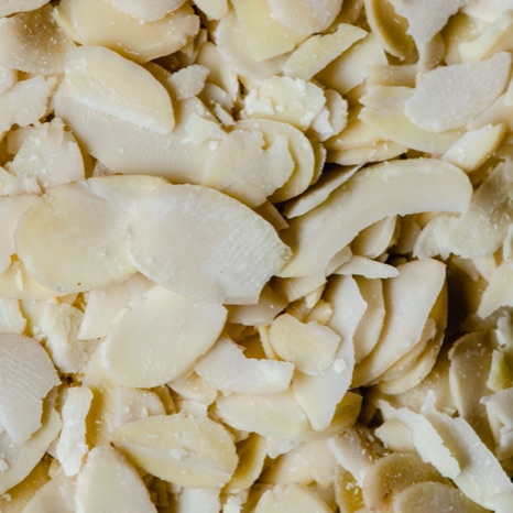 A close-up pile of slivered almonds